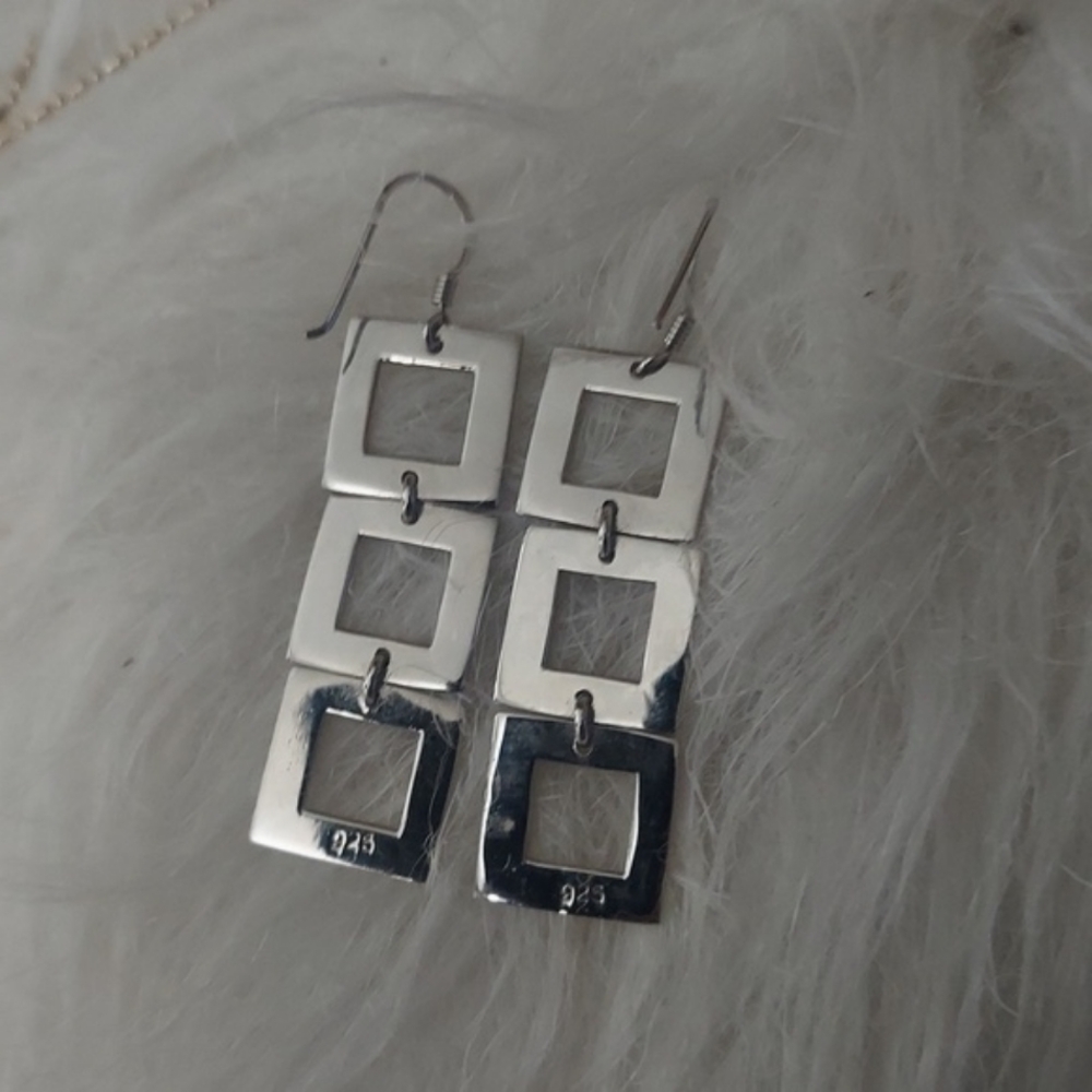 Geometric Sterling Silver Square Dangle Earrings - image 2